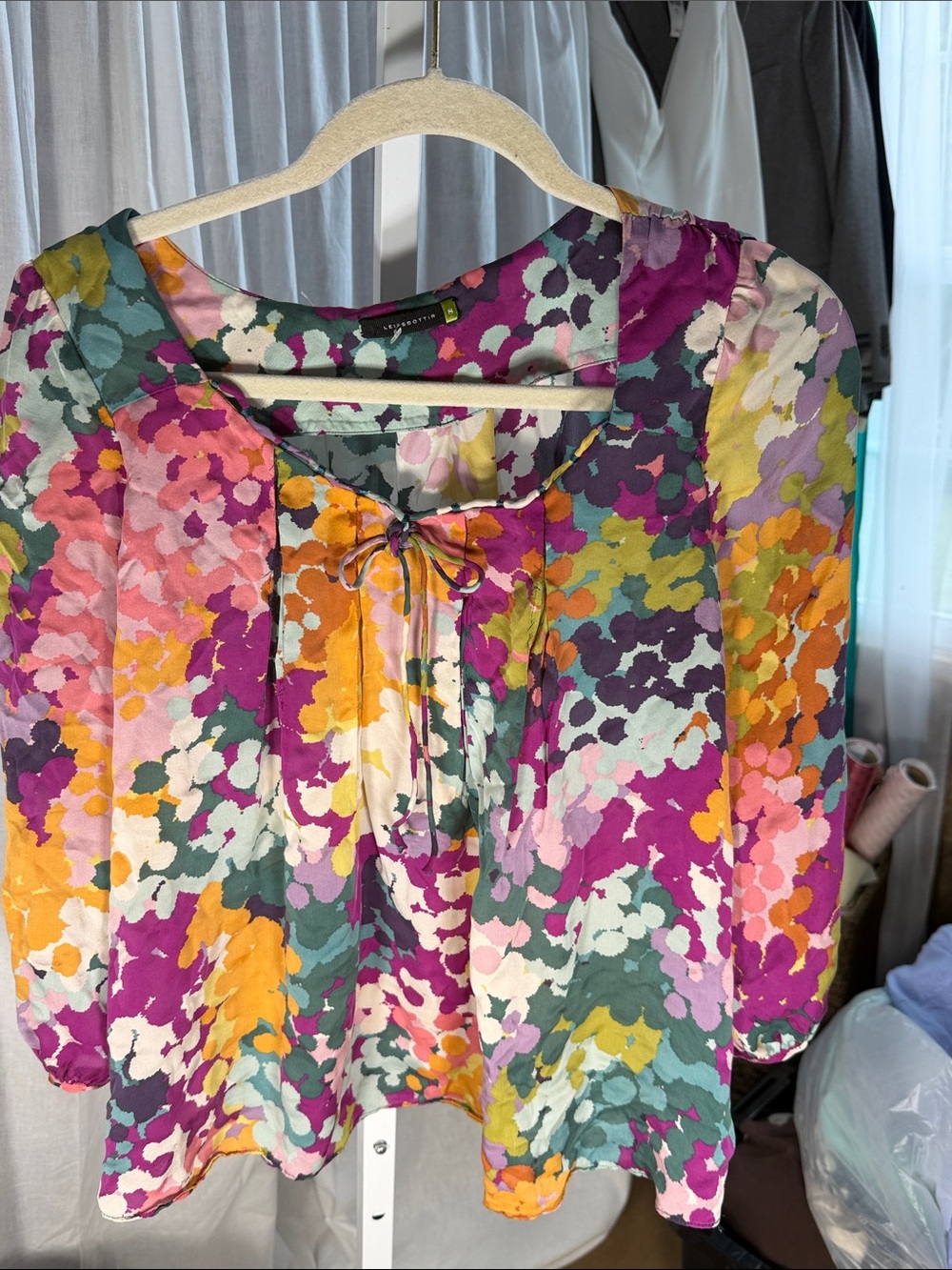 Women's Multicolor Floral Tie-Neck Blouse